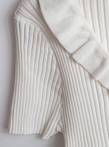 SHEIN Clasi Cardigan plus size elegante de cor sólida com babados e manga curta, verão - Branco - Ver 4