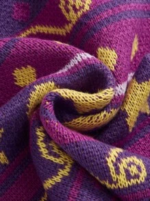 女式复古嬉皮女巫神秘连帽条纹提花太阳和月亮印花无袖针织上衣 - 紫色 - 查看 4