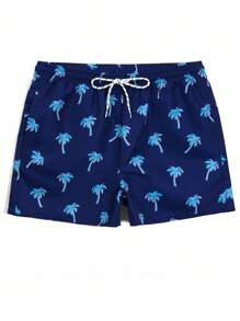 Palasendo 男士松紧腰抽绳口袋宽松休闲夏季沙滩短裤 - 藏蓝色 - 查看 3