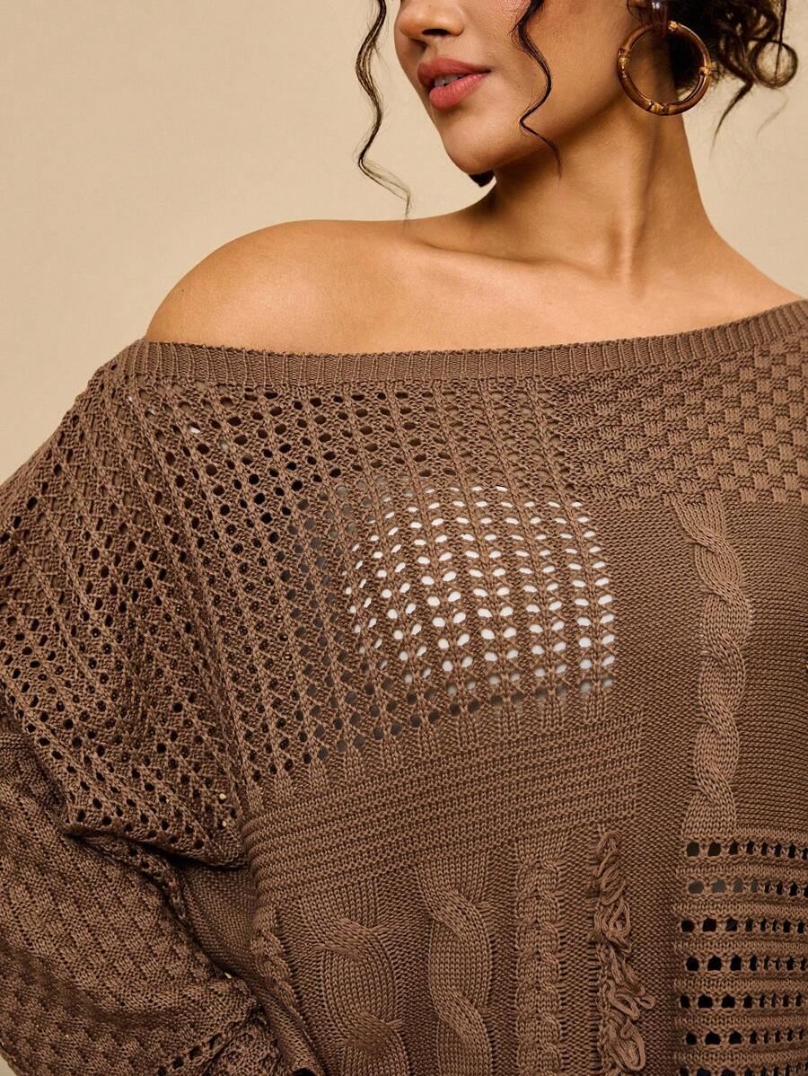 Travachic Áo len chui đầu dệt kim rộng rãi cho nữ - Màu Khaki - Xem 1