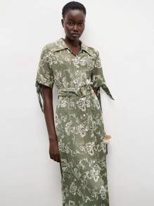 Lumivelle New Elegant Embroidered Floral Long Shirt Dress Summer Dress Clothes For University - Army Green - View 5