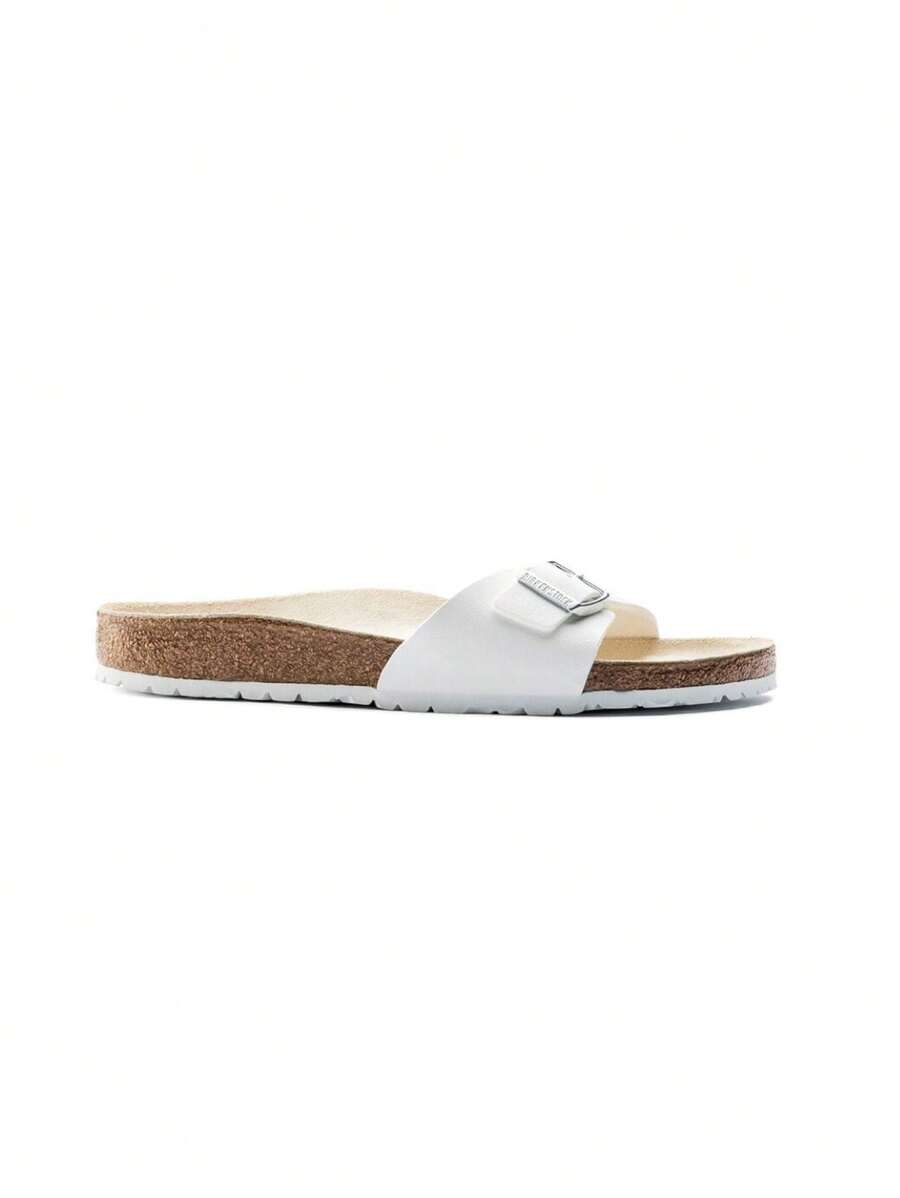Birkenstock Madrid BF 白色女士可调节扣环休闲舒适一脚蹬凉鞋，适合日常穿着 - 白色 - 查看 1