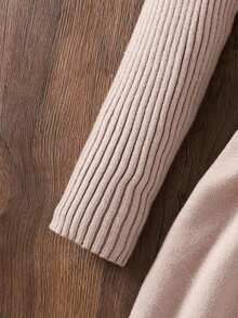 Tween Girl Round Neck Long Sleeve Textured Ruffle Flare Sleeve A-Line Casual Sweater Dress Fall Winter - Khaki - View 3