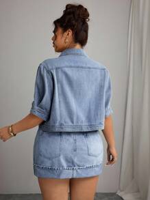 Elenzga 大码浅色水洗休闲牛仔夹克 - 淺色水洗藍 - 查看 2