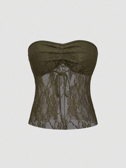 EgrlEra Women's Strapless Lace Top Y2K