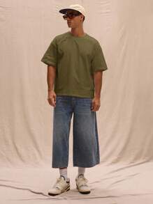 Musero Áo thun dáng rộng, thoải mái, đơn giản, thích hợp cho tủ đồ cơ bản nhiều lớp, phù hợp cho mùa xuân và hè. - xanh quân đội - Xem 5