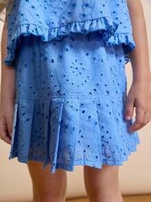 SHEIN Young Girls' Summer Embroidered Ruffle Hem Skirts - Blue - View 4