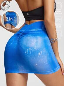 Innovista 印花女式无缝扎染运动二合一网球裙内置短裤效果印花提臀运动复古健身短裙弹力健身裤运动服透气秋季运动迷你紧身Y2K风格日常休闲运动服办公健身塑身衣HIIT训练舒适运动有氧运动桨板匹克球高尔夫交叉健身健康TT病毒式IG Reels节日准备实用时尚，蓝色调印花 - 藍色 - 查看 10