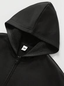 JNSQ Back To School Clothes, Tween Girl And Boy Outdoor Casual Hooded Sweatshirt Jacket, 3M Reflective Letter Print Elastic Hem Hooded Sweatshirt Outerwear, Suitable For Autumn, Winter Daily Wear, Outdoor Activities, Vacation, Streetwear, Party And Leisure - Black - View 8