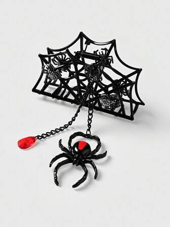 1pc Gothic Style Spider Web Pendant Hair Clip For Women, Halloween