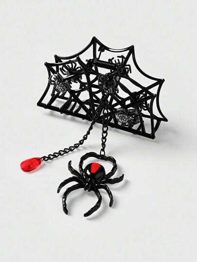 Goth 1pc Gothic Style Spider Web Pendant Hair Clip For Women, Halloween