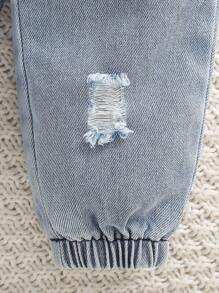 SHEIN 2pcs Baby Boys Sweatshirt + Jeans Set, Round Neck Black Star Print Long Sleeve Sweatshirt Paired With Casual Denim Pants, Fashionable Everyday Wear, Suitable For Autumn/Winter - Black - View 8