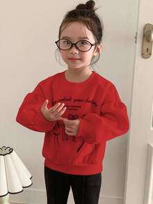 DAZY Young Girls Round Neck Knitted Printed Sweatshirt, Fall Clothes - Red - View 6