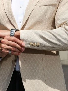 Manfinity Mode 男士休闲翻领单排扣西装外套，男士休闲纯色单扣西装外套，适合日常穿着，INS 畅销商品 - 卡其色 - 查看 6