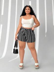 Solflare Pantalones cortos casuales sueltos con estampado monocromático de talla grande