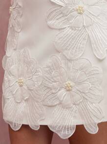 Enchnt Fall/Winter Romantic Women's White 3D Embroidered Faux Pearl Flowers Decor Sleeveless Cute Mini Dress,Sweet&Elegant For Vacation&Date&Holiday&Birthday&Party&Graduation&Wedding Guest&Office&Going Out,Prom Dress,Autumn Dresses For Women,Fall Clothes,Autumn Outfits For Women,Back To School