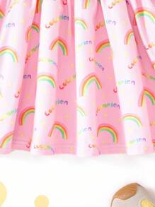 CoComelon X SHEIN 女宝宝甜美卡通图案针织圆领盖袖连衣裙 - 粉色 - 查看 6