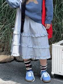 Dazy Kids 女童格子梭织裙，夏季 - 淺藍色 - 查看 3