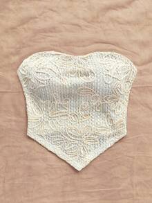 Soleia Áo hai dây dệt kim jacquard thêu viền màu xanh rêu dành cho nữ khi đi nghỉ - Màu be - Xem 7