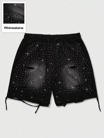 Street Life Pantalones cortos de camuflaje con estampado completo y diamantes de imitación desgastados, adecuados para uso casual en primavera/verano