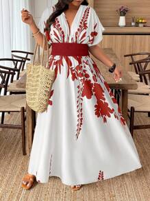 Weeklong Plus Size Summer Floral Print Slit Waist Dress - Multicolor - View 4