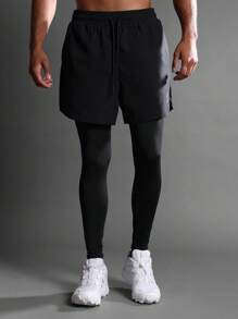 SUMWON Performance Shorts With Technology Reflective Logo Curved Side Split Lightweight Running Marathon Ultra Stretch Inner Compression Liner - Black - View 6