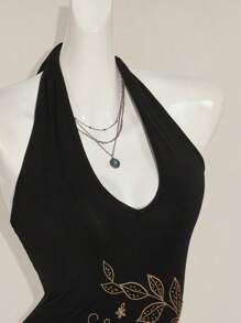 SHEIN ICON Áo bandeau thêu kim sa lấp lánh phong cách Bohemian mùa hè Y2K thời trang ngày lễ cho nữ, viền đen bất đối xứng, thời trang thu đông - màu đen - Xem 7