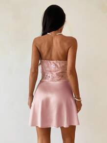 Aloruh 蓝色亮片拼色迷你连衣裙 - 粉色 - 查看 3