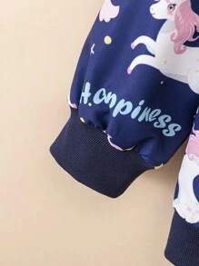 Back To School Fall Clothes  Girls (Small) New Spring/Autumn Navy Blue Unicorn Print Zip-Up Hooded Casual Cute Jacket Winter