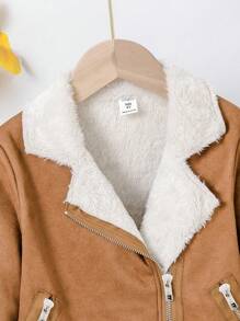 SHEIN Kurtka dla młodej dziewczyny, swobodna, z grubego, zamszowego materiału z podszewką termiczną i kołnierzem typu "turndown", modna, uniwersalna na codzienne wyjścia, pasująca do różnych swetrów, koszulek i spodni, na jesień/zimę