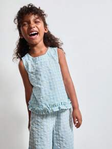 SHEIN Young Girl Plaid Print Round Neck Sleeveless Top And Pants Casual Suit - Multicolor - View 6