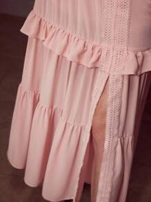MOTF Soiréza FLOWY LANTERN SLEEVE LONG DRESS WITH WATER-SOLUBLE LACE - Pink - View 7