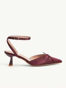 CUCCOO CHICEST 女士尖头缎带蝴蝶结细高跟中跟鞋，舒适浪漫优雅甜美浅粉色正装鞋，适合约会、下午茶、办公室、花园派对 - 中紫紅色 - 查看 9