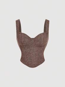 SHEIN MOD Áo dệt kim không tay màu nâu với dây đeo bản rộng, áo corset màu nâu, dành cho giáo viên, chuẩn bị cho năm học mới, kiểu dáng cổ điển, phù hợp cho công việc, đi học, kỳ nghỉ, hẹn hò, tiệc tùng, lễ hội và sinh nhật, phong cách cung đình cổ điển, mang hơi hướng quý tộc xưa, mùa xuân/hè. - màu nâu - Xem 3