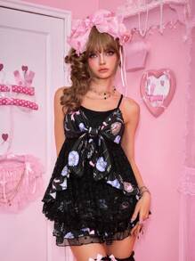 ROMWE J-Fashion 女士复古辣妹性感背包链条蝴蝶印花3D蝴蝶结上衣