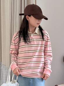 DAZY Tween Girl Casual Everyday Colorblock Striped Long Sleeve T-Shirt Fall,Winter - Pink - View 7