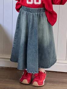 Dazy Kids 女童休闲时尚长款牛仔裙 - 中等水洗藍 - 查看 8