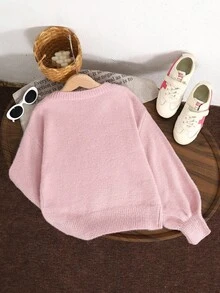 Tween Girl Star Pattern Round Neck Drop Shoulder Sweater,Pink And Black,Autumn,Casual,School,Back-To-School Fall/Winter Pink Sweater For Girls Tweens - Dusty Pink - View 2