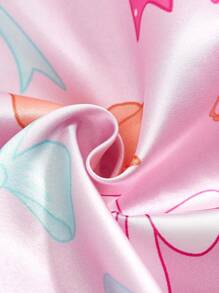 2pcs Girls' Butterfly Print Short Sleeve Pants Cute Pajama Set, Spring/Summer - Pink - View 3