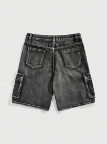 ROMWE MEN Street Life Men's Casual Utility Cargo Denim Shorts - Grey - View 2