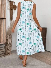 EMERY ROSE Váy Maxi dệt kim in họa tiết cổ chữ V không tay cho kỳ nghỉ thường ngày của phụ nữ - Nhiều màu - Xem 2