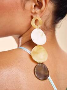 SHEIN SXY Acrylic Water Drop Tassel Long Earrings, Fashionable Versatile Minimalist Accessories