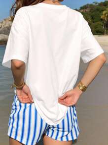 INAWLY 2 件女士休闲宽松印花短袖上衣和抽绳短裤套装 - 彩色 - 查看 2