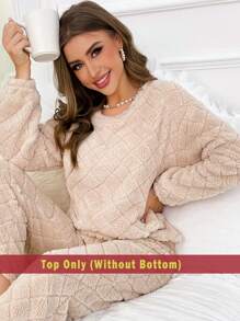 CoupledUp Women's Solid Color Drop Shoulder Cozy Homewear Lounge Top, For Fall Winter, Fluffy - Apricot - View 1