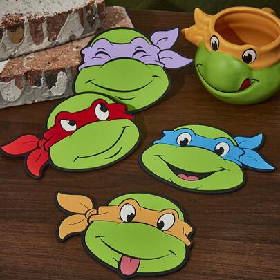 TEENAGE MUTANT NINJA TURTLES | SHEIN Bộ 1 miếng lót ly/4 miếng lót ly, dùng để bảo vệ bàn, trang trí bàn cà phê, rất thích hợp để trang trí nhà cửa và làm quà tặng khi chuyển nhà