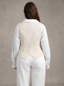 Zelara Áo ghi lê nhung kẻ cỡ lớn dành cho nữ, trang phục công sở thường ngày cho nữ, buổi hòa nhạc đồng quê, trang phục công sở phong cách Stockholm cơ bản, trang phục giáo viên sành điệu, trở lại trường vào mùa thu - Màu be - Xem 2