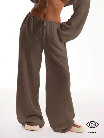 MUSERA Tie Front Linen Feel Beach Trousers Elegant Summer Vacation Sun Casual Boho Airport    Casual Office Work Cute  Party Pants Spring