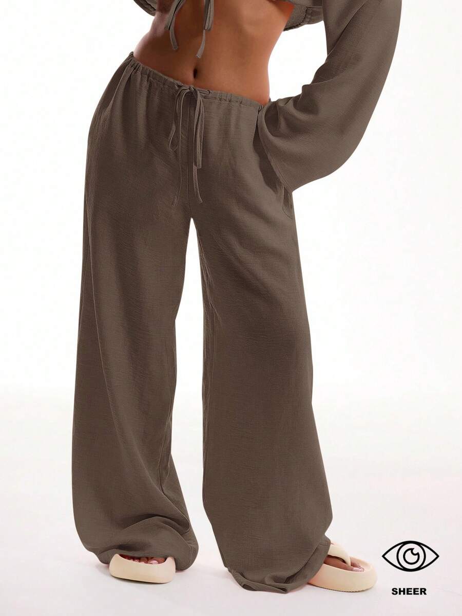 MUSERA Quần dài đi biển thắt nơ phía trước, chất liệu vải lanh, thanh lịch, thích hợp cho kỳ nghỉ hè, tắm nắng, phong cách boho, thường ngày, đi sân bay, công sở, dự tiệc, mùa xuân, lễ Phục sinh. - Màu xám đen - Xem 1