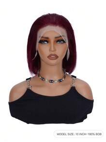 99J Burgundy 13x4 Bob Lace Front Wigs Human Hair Straight 99J Red Bob Wig Human Hair For Women 180% Density Red Wig Human Hair Pre Plucked With Baby Hair Halloween Costumes - S99J - View 2
