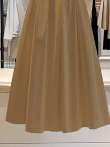 Franclia 女士纯色休闲通勤A字百褶裙，美拉德褶裥设计，适合春季大学校园穿着。 - 咖啡棕 - 查看 4